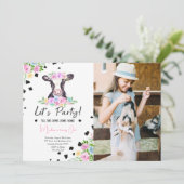 ファンシーフォント牛誕生日写真招待状 招待状 (スタンド正面)