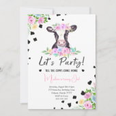 ファンシーフォント牛誕生日招待状 招待状 (正面)