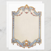 ファンシーフランスのヴィンテージフレーム青金ゴールドスクロールバラ (正面/裏面)