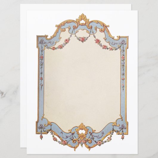 ファンシーフランスのヴィンテージフレーム青金ゴールドスクロールバラ (正面/裏面)