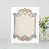 ファンシーフランスのヴィンテージフレーム青金ゴールドスクロールバラ (スタンド正面)