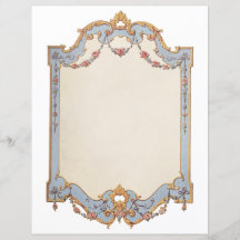 ファンシーフランスのヴィンテージフレーム青金ゴールドスクロールバラ