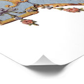 ファンシーフランスのヴィンテージフレーム青金ゴールドスクロールバラ ポスター (コーナー)