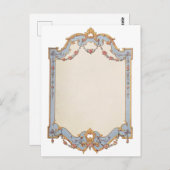 ファンシーフランスのヴィンテージフレーム青金ゴールドスクロールバラ ポストカード (正面/裏面)