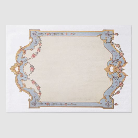 ファンシーフランスのヴィンテージフレーム青金ゴールドスクロールバラ 薄葉紙 (正面)