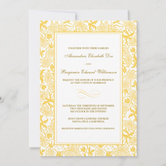 ファンシーフローライエロー結婚式招待状 招待状 (正面)