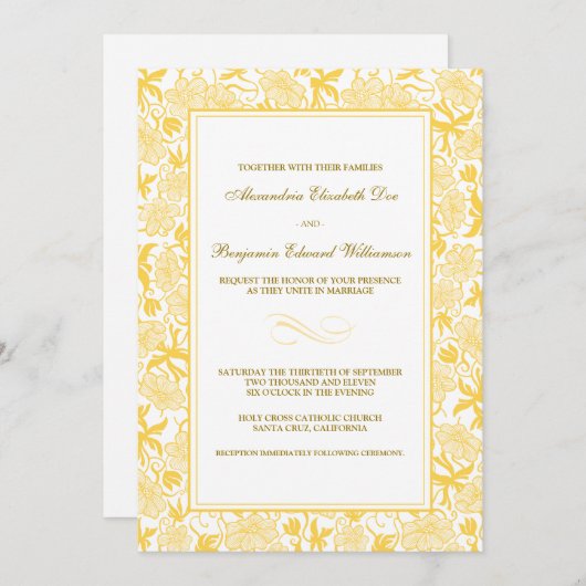 ファンシーフローライエロー結婚式招待状 招待状 (正面/裏面)