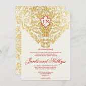 ファンシーフローリズゴールデンインディアンアラビア結婚語 招待状 (正面/裏面)