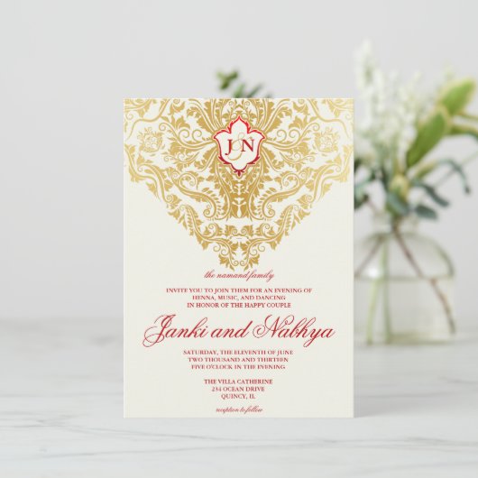 ファンシーフローリズゴールデンインディアンアラビア結婚語 招待状 (スタンド正面)