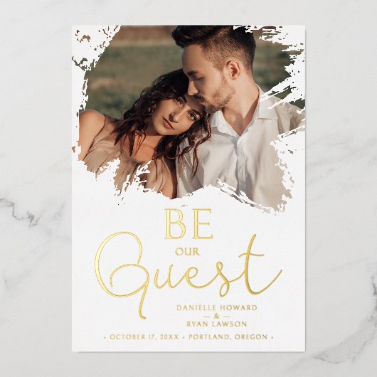 ファンシーブラシスグランジク（ばちゃばちゃ）跳ねる汚れた写真 箔招待状 (正面)