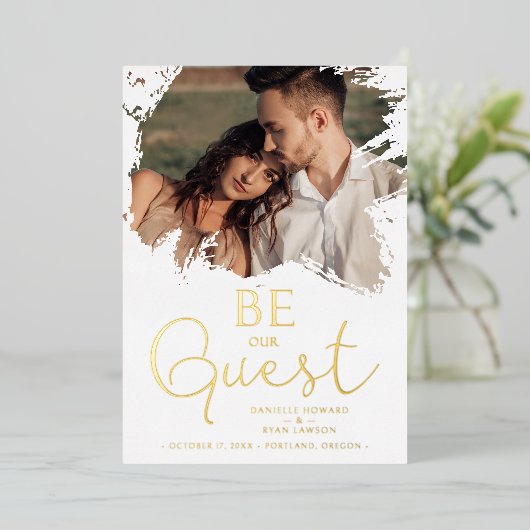 ファンシーブラシスグランジク(ばちゃばちゃ)跳ねる汚れた写真 箔招待状 (立ち正面)