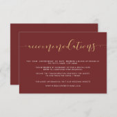 ファンシーブルゴーニュと金ゴールド結婚の宿泊カード エンクロージャーカード (正面/裏面)