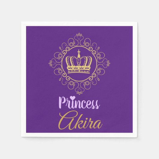 ファンシープリンセス王室の冠 | 紫と金ゴールド スタンダードカクテルナプキン (正面)