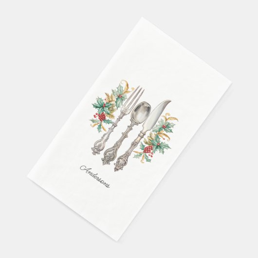 ファンシーホリデーシルバーウェアパーソナライズされたペーパーナプキン (コーナー)