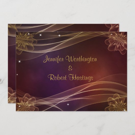 ファンシーマルーンデザインと金ゴールドアクセント結婚 招待状 (正面/裏面)