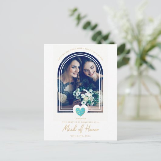 ファンシーメイド・オブ・オーナー（花嫁付き添い人）ブルーハート写真の提案 ポストカード (スタンド正面)