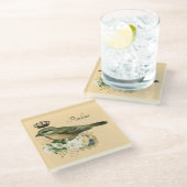 ファンシーモモの王冠パーソナライズされた鳥 ガラスコースター (アングル)