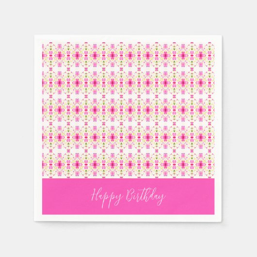 ファンシーリトルピンクフローラパターン（の模様が）ある スタンダードカクテルナプキン (正面)