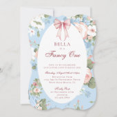 ファンシーワンピンクブルーボウフローラ1st誕生日 招待状 (正面)