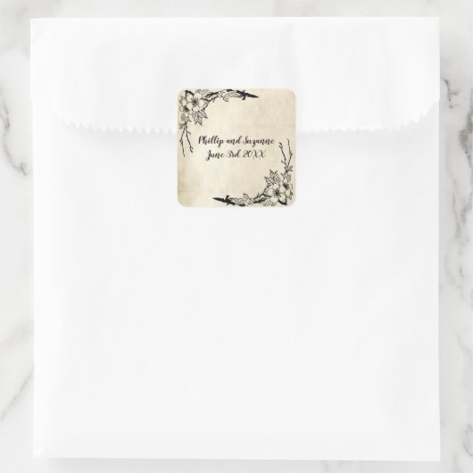 ファンシーヴィンテージ結婚フローラ封筒用シール スクエアシール (バッグ)
