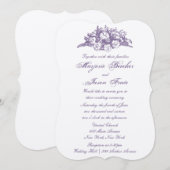 ファンシーヴィンテージ花結婚式招待状紫 招待状 (正面/裏面)