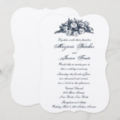 ファンシーヴィンテージ花結婚式招待状青 招待状 (正面/裏面)