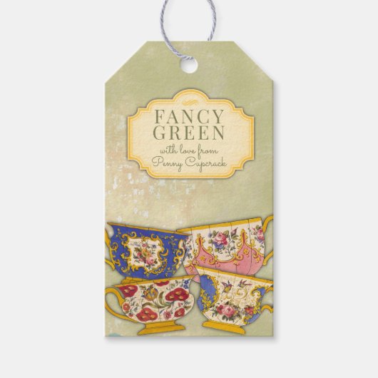 ファンシーヴィンテージ茶のパーソナライズされたブレンド ギフトタグ (正面)