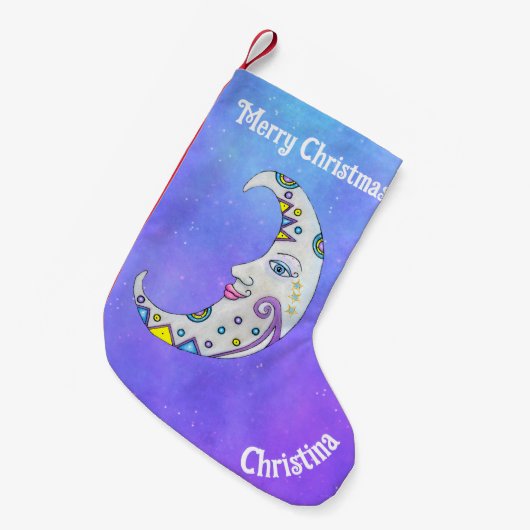 ファンシー三日月かわいらし顔カラフル形状 スモールクリスマスストッキング (正面 (吊り時))