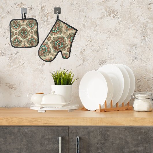 ファンシー伝統的 鍋つかみ&鍋敷きセット