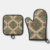 ファンシー伝統的 鍋つかみ&鍋敷きセット (正面)