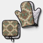 ファンシー伝統的 鍋つかみ&鍋敷きセット (正面/裏面)
