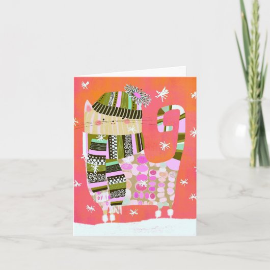 ファンシー冬猫あいさつ空白のカード サンキューカード (正面)