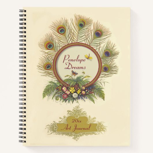 ファンシー孔雀の羽の動植物アートジャーナル ノートブック (正面)