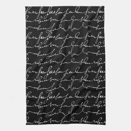 ファンシー書Curssive's, Gibberish, Black & White キッチンタオル (縦)