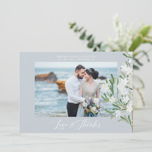 ファンシー植物枝結婚写真 サンキューカード (スタンド正面)