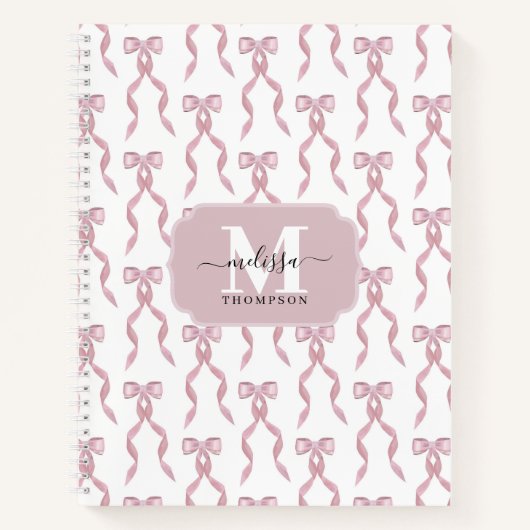 ファンシー水彩ピンク弓パターン ノートブック (正面)