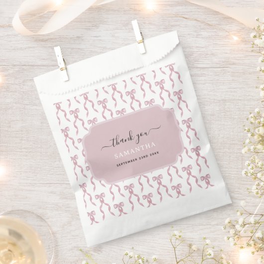 ファンシー水彩ピンク弓パターン フェイバーバッグ (クリップ留めされた状態)