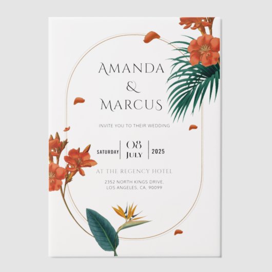 ファンシー熱帯の結婚花 ベラム紙招待状 (正面)