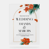 ファンシー熱帯の花結婚の歓迎 アクリルサイン (正面)