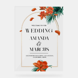 ファンシー熱帯の花結婚の歓迎 アクリルサイン