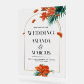 ファンシー熱帯の花結婚の歓迎 アクリルサイン (傾斜)