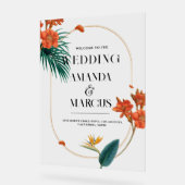 ファンシー熱帯の花結婚の歓迎 アクリルサイン (傾斜)