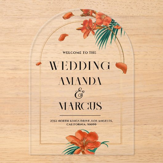ファンシー熱帯の花結婚の歓迎 アクリル招待状 (正面)