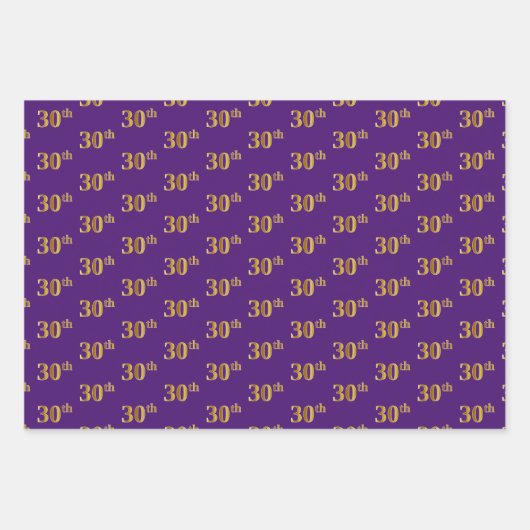 ファンシー緑、グレー、紫、フェイク金ゴールド30番目のイベント番号 ラッピングペーパーシート (正面3)