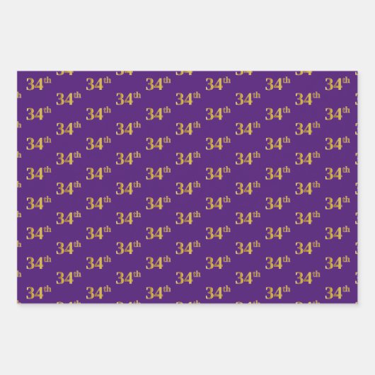ファンシー緑、グレー、紫、フェイク金ゴールド34番目のイベント番号 ラッピングペーパーシート (正面3)