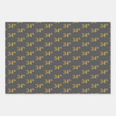 ファンシー緑、グレー、紫、フェイク金ゴールド34番目のイベント番号 ラッピングペーパーシート (正面2)