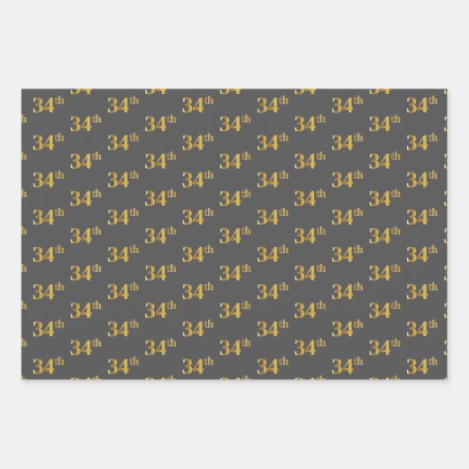 ファンシー緑、グレー、紫、フェイク金ゴールド34番目のイベント番号 ラッピングペーパーシート (正面2)
