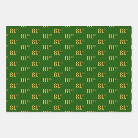 ファンシー緑、グレー、紫、フェイク金ゴールド81番目のイベント番号 ラッピングペーパーシート (正面)