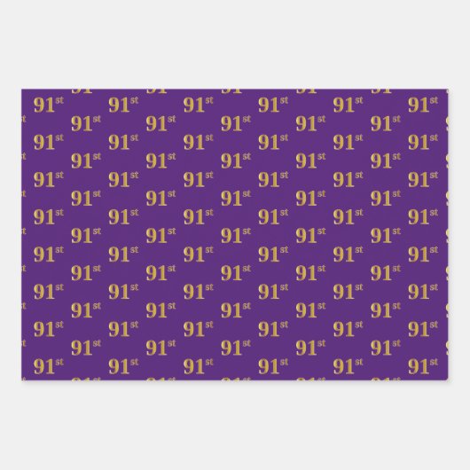 ファンシー緑、グレー、紫、フェイク金ゴールド91番目のイベント番号 ラッピングペーパーシート (正面3)