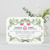 ファンシー縁どフローラ-ピンク&グリーンウェディングの招待 招待状 (スタンド正面)